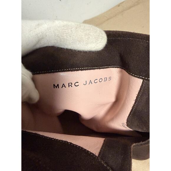 Marc Jacobs Boots Womens Size 39 Brown Suede Wedge Platform Embroidered Calf - Picture 2 of 12